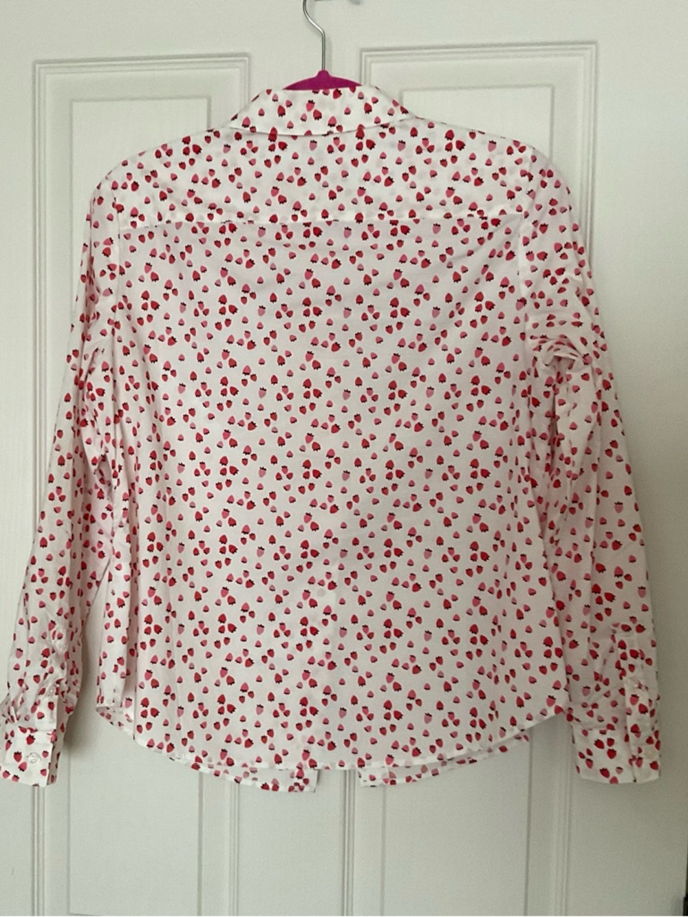 Boden White Blouse with Pink and Red Strawberry Print - Picture 3 of 3